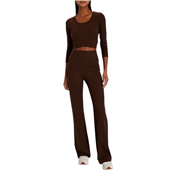 Year Of Ours Brown Destination Knit Flared Legging Pants - Picture 1 of 12